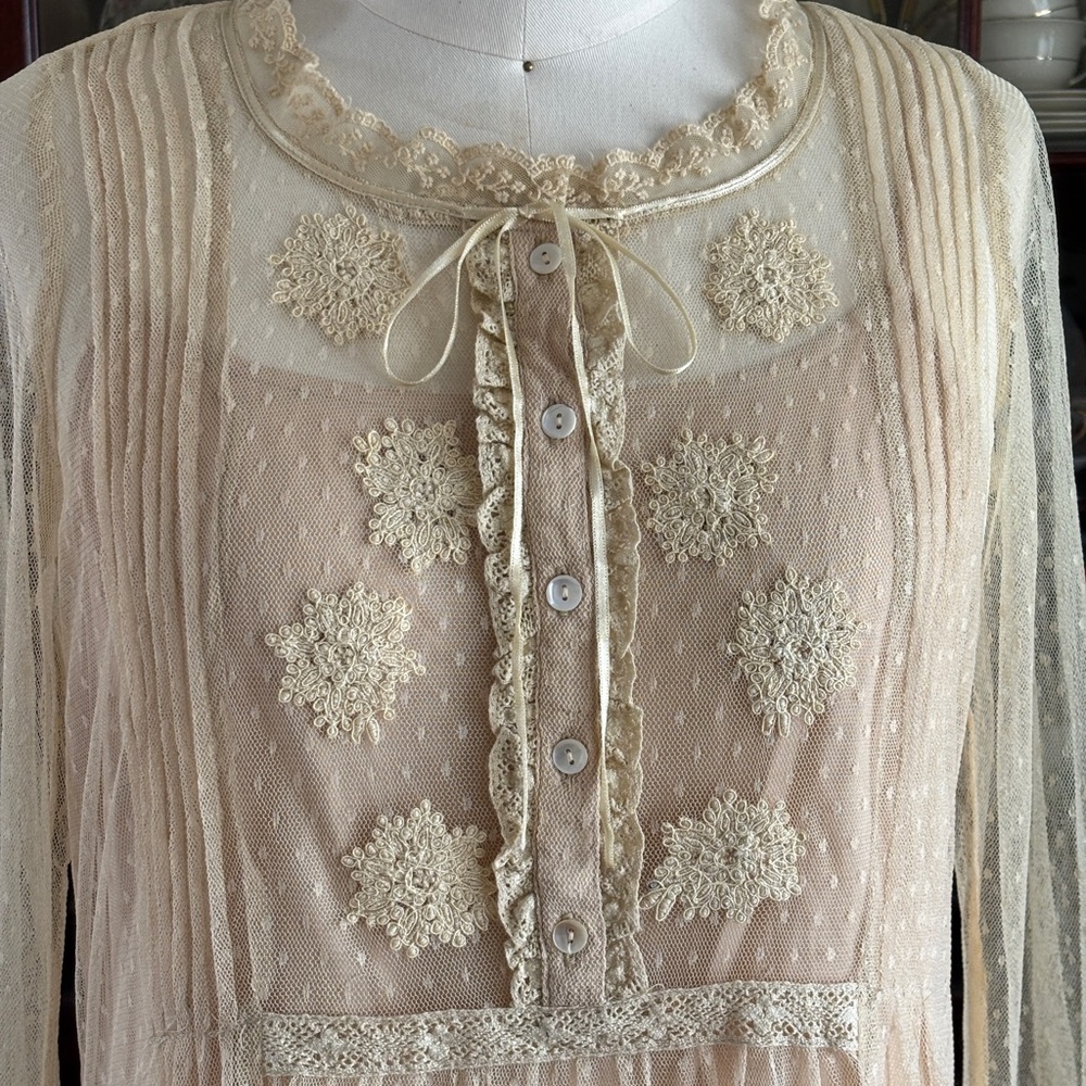 April Cornell Swiss Dot Net Blouse with Lace Appliqué and Lace Ruffles - Picture 2 of 16